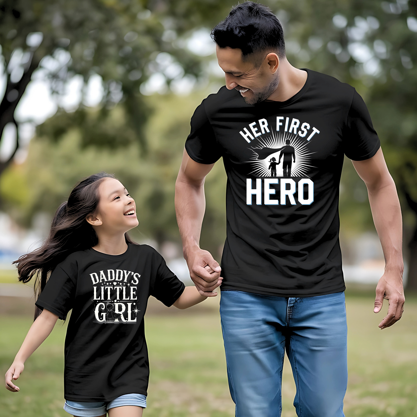 Her First Hero & Daddy’s Little Girl - Premium Father-Daughter Combo T-Shirt