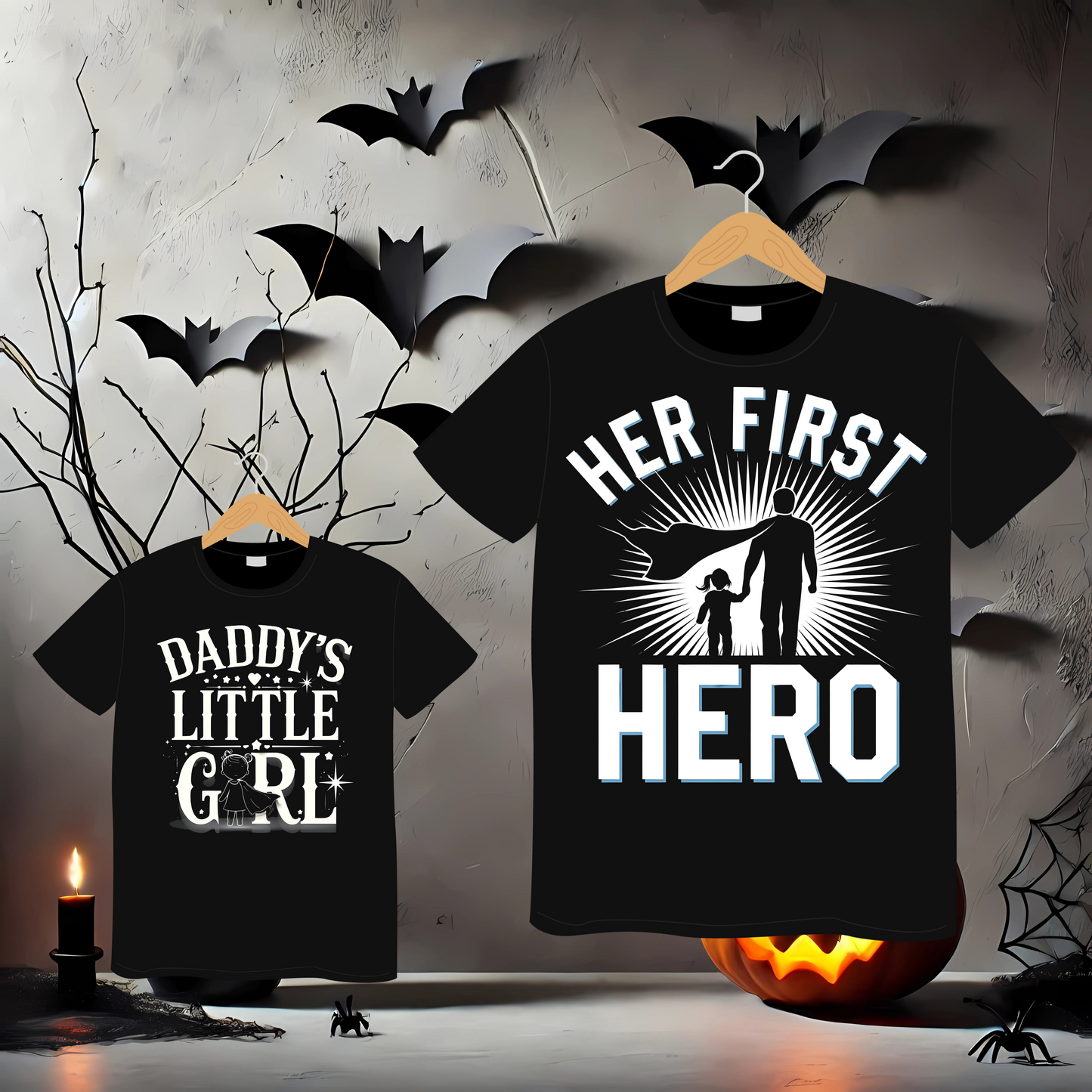 Her First Hero & Daddy’s Little Girl - Premium Father-Daughter Combo T-Shirt